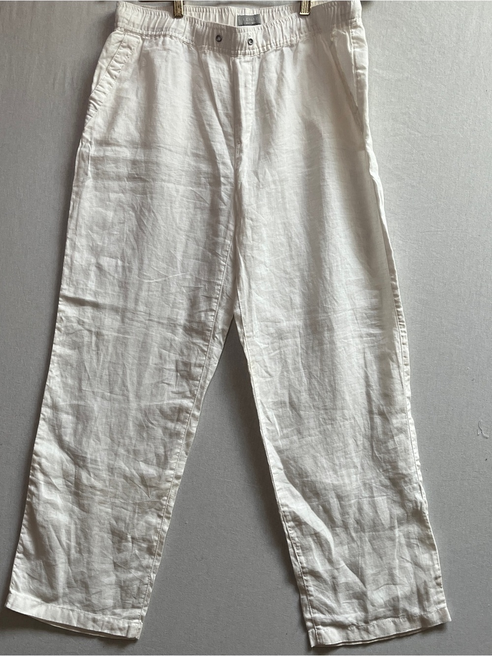 Kenar White 100% Linen Wide Leg Elastic Waist Pull On Casual Beach Pants Size L